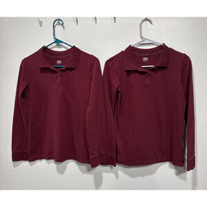 Lot Of 2 Old Navy School Uniform Long Sleeves Polo Shirts Wine Color Size XL (14